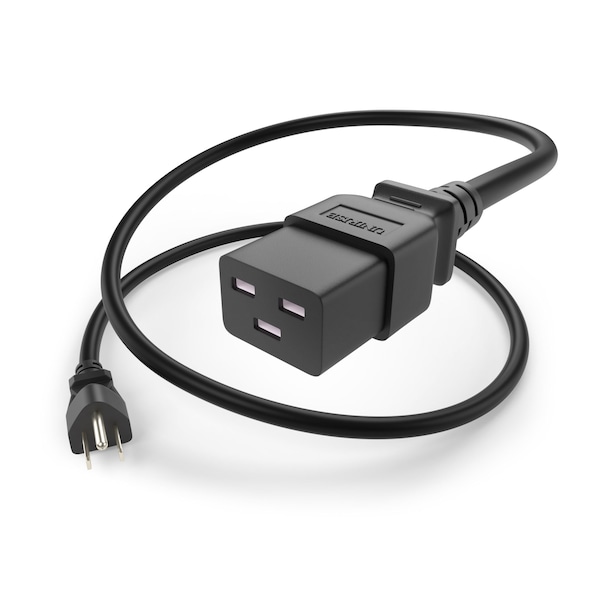 Unc Group 3Ft Black 5/15P-C19 Power Cord, Sjt, 15Amp, 250V PWCD-515PC19-15A-03F-BLK - main